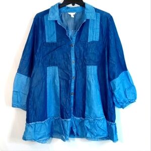 Cato Denim Long Sleeve Button Up Down Mini Dress Women's Size XL